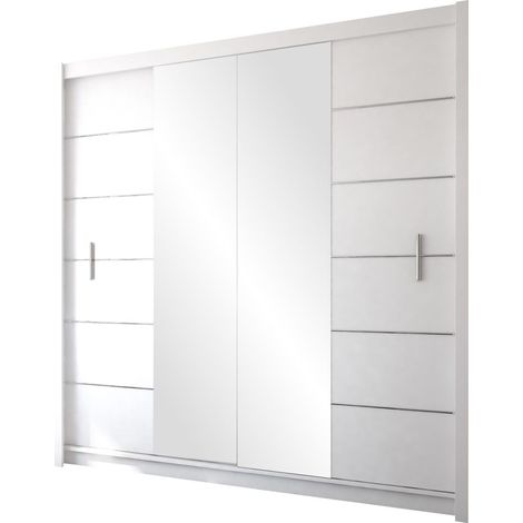 Armario Honolulu 193, Blanco + espejo, 215x203x61cm, Puertas de armario: Correderas, Número de estantes: 0