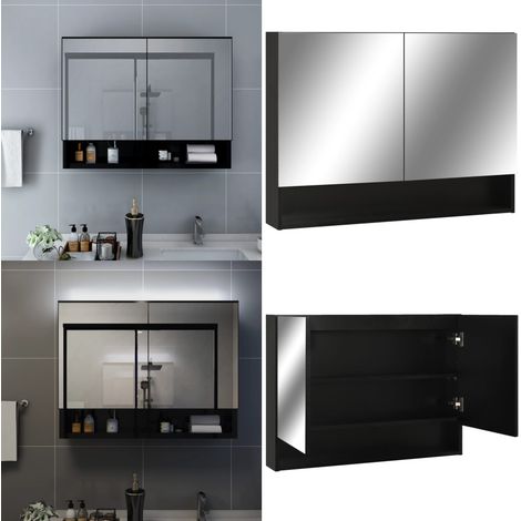 Armario de baño con espejo negro 80x15x60 cm - Armario con espejo - Armario con luz LED