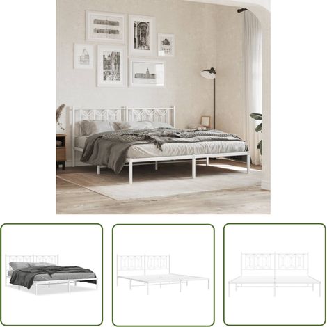 The Living Store Bettgestell mit Kopfteil Metall Weiß 180x200 cm - Metallbettfundament - Doppelbettgestell - Weißes Bettgestell - Boxspringrahmen - Stahlbettgestell