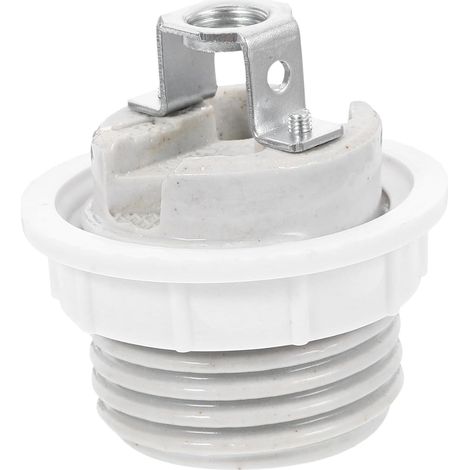 Casquillo cerámico E27 con anillo de pantalla de aluminio blanco, rosca completa, compatible con luces de techo LED/DIY. (1/5)