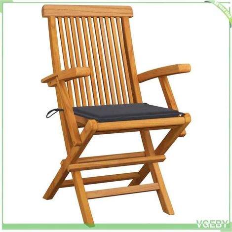 Chaises de jardin - FAFEICY - 3062514 - Lot de 3 - Pliantes - Bois de teck - Coussins anthracite (1/5)