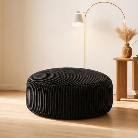 Pouf géant en velours côtelé noir 6FT avec garnissage en mousse (1/5)