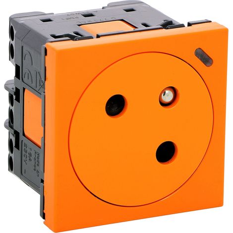 Prise de courant 2P + T - Surface - 2 modules - Mosaic Link - 077186L - Legrand - Orange à voyant antimicrobien