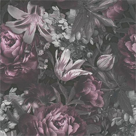 Flowers wallcovering wall Profhome 385093 hot embossed non-woven wallpaper smooth with floral pattern matt pink grey black 5.33 m2 (57 ft2) (1/5)