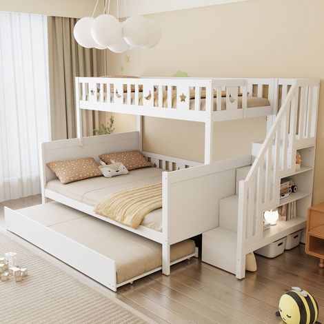 Litera infantil 252x145x160 cm MDF blanco con almacenaje, sin colchón – MEUBLIV (1/5)