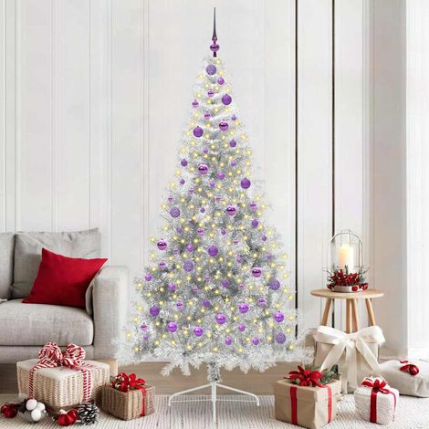 Künstlicher vorbeleuchteter Weihnachtsbaum Silber 210 cm PET