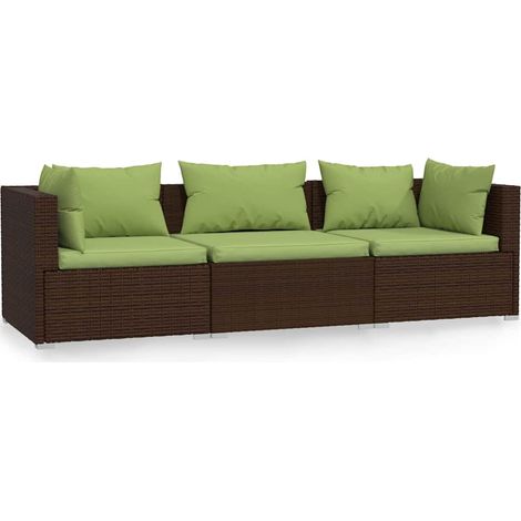Maison Exclusive - 3-Sitzer-Sofa mit Kissen Braun Poly Rattan (1/5)