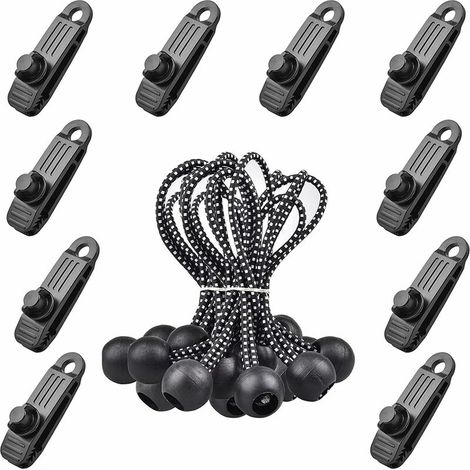 Green Mobility-Clips de bâche 10 Pèces Pinces de Tente Boules bâche Corde Clip Tente Plastique Clips De Bâche De Tente pour Tentes Toile Camping Noir Coupe-Vent en Plein Air avec Contrôle À Vis (1/5)