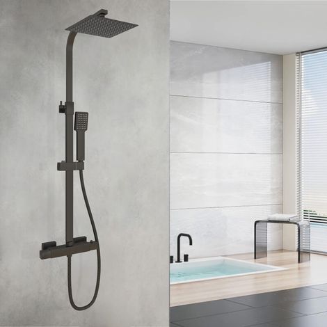 SKY Bathroom Square Dual Head Matte Black Thermostatic Twin Head Rainfall Shower (1/4)