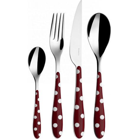 Set posate 24 pezzi in scatola regalo con finestra Pois Rosso Granata Tinta unita Bugatti