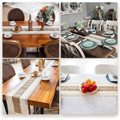 Chemin de table - ROCK - Macramé beige - Coton - Vintage - 30 x 180 cm (1/4)