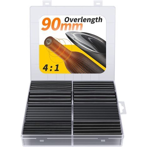 Extra long 90 mm heat shrink tubing – 4:1 shrink ratio – High-quality electrical insulation material – Black film (1/5)