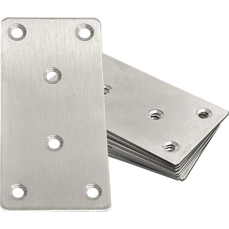 8 Plaque de jonction, Acier inoxydable, 99x49x2mm, 6 trous, Fixation bois métal (1/5)