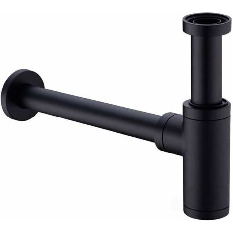 Laiton Siphon de Lavabo, Universel Syphon avec 200mm Tube d'extension, 1 1/4 x 32mm Réglable Sifon Anti Odeur Anti-fuite, Noir Mat (1/4)