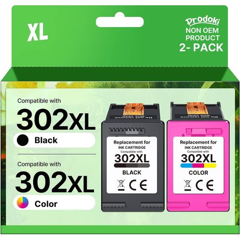 302 XL 302XL Remplacement pour HP 302 XL Noir et Couleur Cartouche Encre pour HP DeskJet 3639 3630 3632 3636 Envy 4520 4527 4525 4524 OfficeJet 3831 3833 3830 (1 Noir 1 Tri-Colore) (1/5)