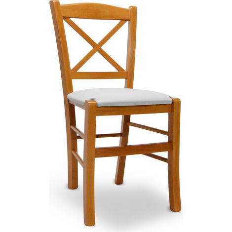 Chaise Venezia en bois cerisier croix avec siège en similicuir gris glace (1/5)