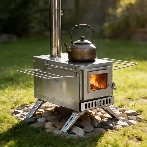 Stainless Wood Burning Stove Heating Cooking Camping Tent Stove Outdoor Burner