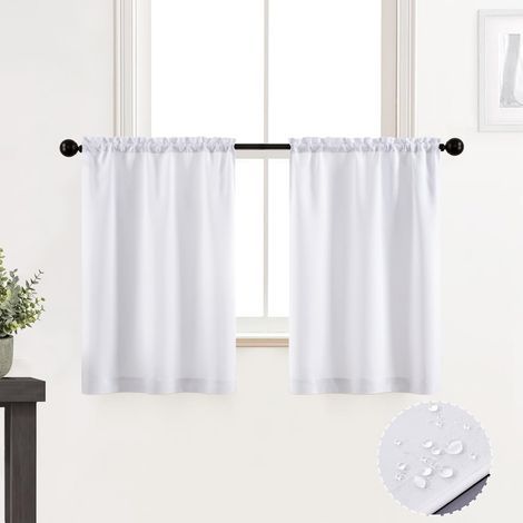 Waterproof kitchen valance with 60cm rod cover for small entry doors and windows, set of 2 - White (1/5)