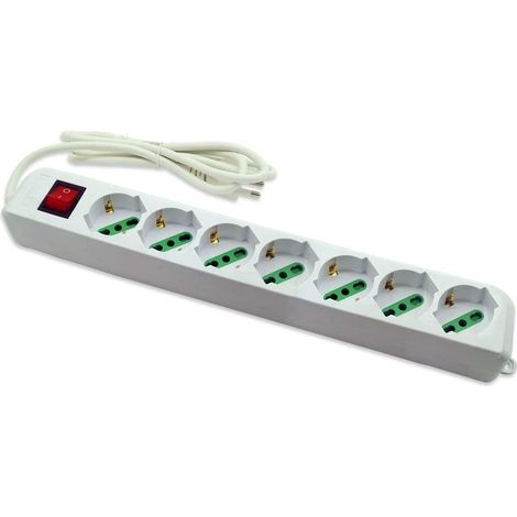 Multipresa schuko ciabatta elettrica a 7 posti polivalenti 10/16A con interruttore on/off 250V max 2500 watt cavo 1,5 m con spina italiana (1/5)