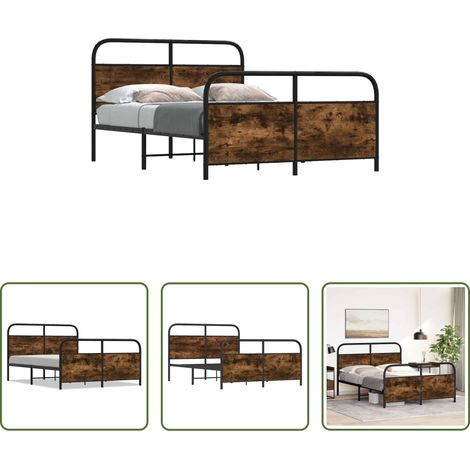 vidaXL Sommier à lattes - Cadre de lit en métal sans matelas chêne fumé 140x190 cm (1/5)