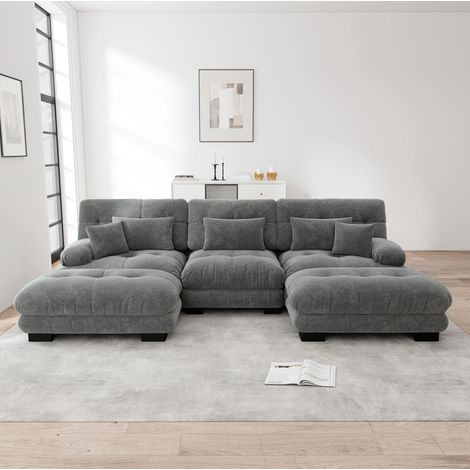 Modulares U-Sofa grau aus Chenille mit beweglichen Ottomane und tiefem Sitz (1/5)