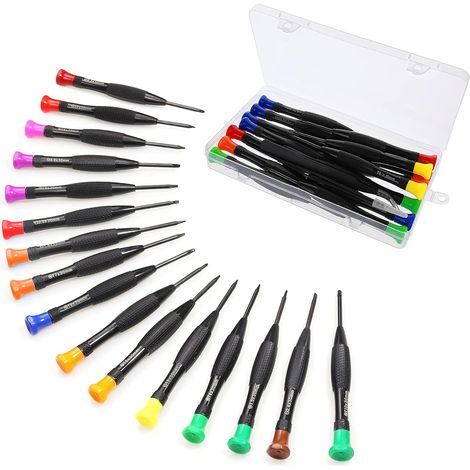 Screwdriver Set - 18 Pieces Magnetic Mini Screwdrivers with Tweezers - for Glasses Watch Mobile Phone Laptop Repair - in Transparent Storage Box (1/5)