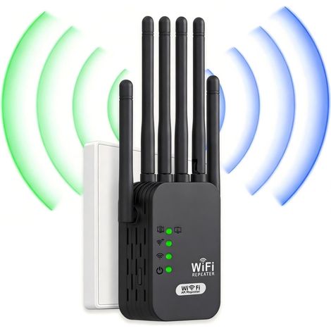 JSSEVN-Amplificateur WiFi de dernière Technologie avec6 antennes Couvrant Une superficie de11000m²,2 Ports LAN,répéteur WiFi pour la Maison et Le Bureau (1/5)