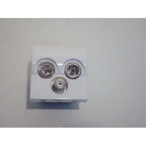 Prise murale TV-FM-SAT blanche au format 45X45mm pour installation dans goulotte ou sur support adapté CAE AXI103