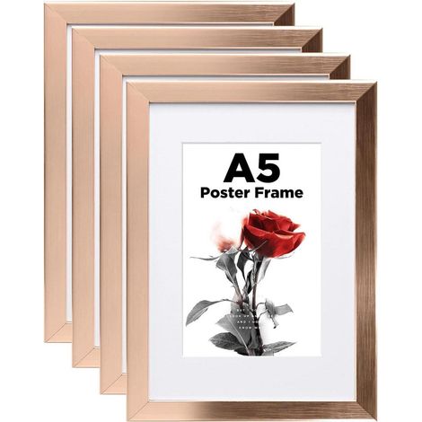 Lot de 4 cadres photo A5 bois avec passe-partout pour photo 10x15 cm, finition or rose