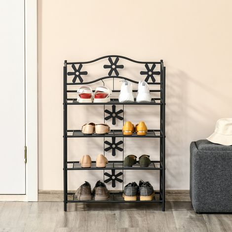 Schuhregal, Pflanzenregal, Blumenregal, Standregal, Ständer, 4 Ebenen, Metall, 59,5 x 30 x 92 cm, Schwarz (1/5)
