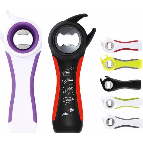 Ensemble ouvre-bouteille multifonctionnel, ouvre-boîte en plastique, couvercle à visser, ustensiles de cuisine, rouge et noir (1/5)