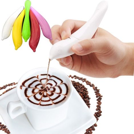 Stylo latte art blanc électrique pour café, outil de dessin mousse, stylo traçage boisson chaude