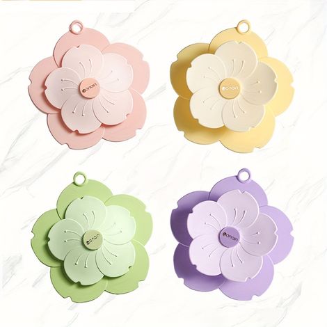 1/4 de couvercle de bonde à motif fleurs de cerisier avec protection anti-odeurs et étanchéité, tapis de sol, couvercle de bonde, bouchon de bonde anti-odeurs, couvercle de bonde de douche récupérateu (1/5)