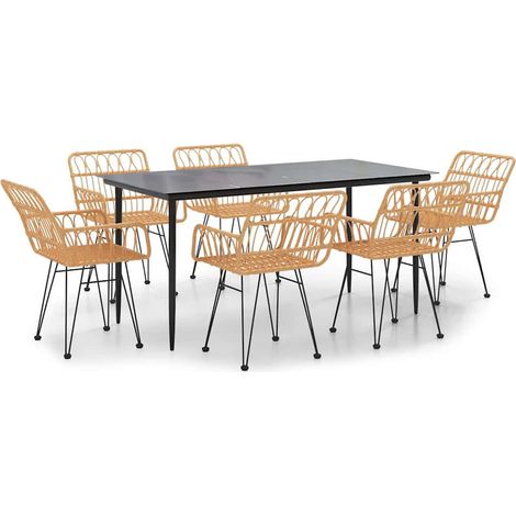Maison Exclusive - 7-tlg. Garten-Essgruppe Poly Rattan (1/5)