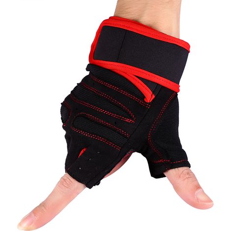 Paire de gants de musculation fitness, entraînement en salle, avec bandages de poignet (rouge, taille M) (1/3)