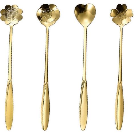 Cuillère à café dorée en acier inoxydable à motif de fleur de cerisier, 13 cm, accessoire de cuisine pour desserts et thés, service de table décoratif (1/5)