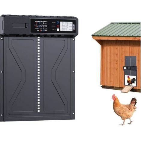Porte automatique pour poulailler en aluminium – Écran LCD programmable – Résistante aux intempéries – Sécurité intégrée avec capteur d'obstacles (1/4)