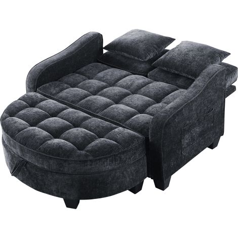 Canapé 2 en 1 convertible en lit avec coffre de rangement en bois d'eucalyptus écologique, tissu respirant, compact pour petits espaces, couleur noire (1/5)