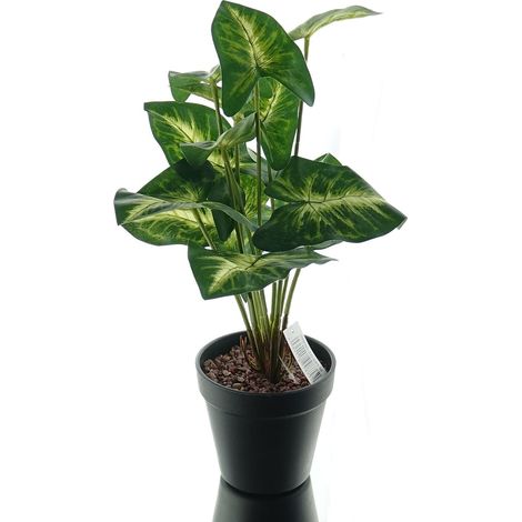 Gasper – Dieffenbachia picta artificielle verte et blanche en pot plastique – Plante verte artificielle, hauteur 40 cm (1/3)