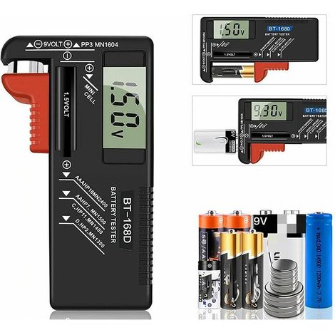 Tester per batterie digitale, tester per batterie universale, tester per batterie, per batterie AA, AAA, C, D, PP3, 9 V, 1,5 V, a bottone - Senza batteria (1/5)