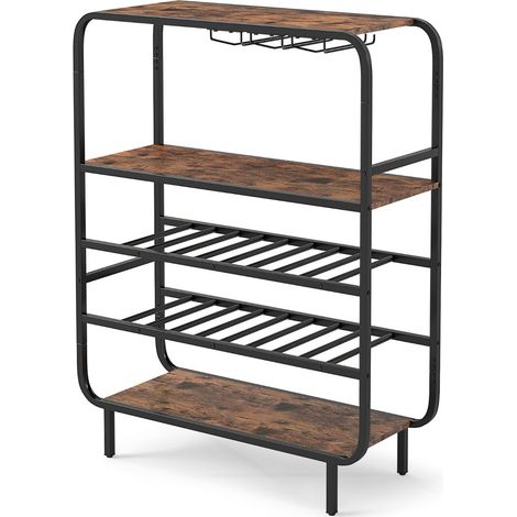 Botellero para 16 botellas 90 x 35 x 117 cm soporte ergonómico para copas estilo rústico fabricado en metal y aglomerado 200017203