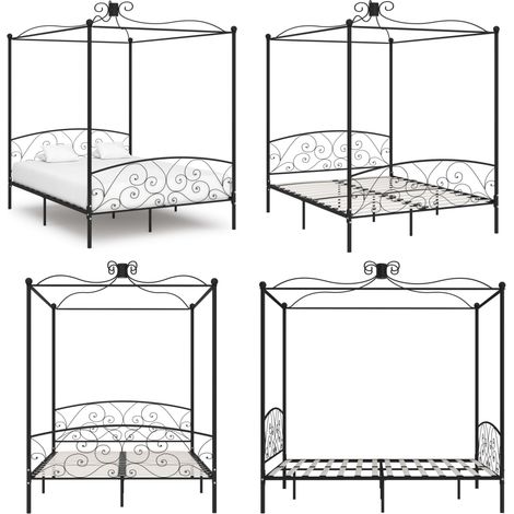 Himmelbett-Gestell Schwarz Metall 160 x 200 cm - Himmelbett Gestell - Doppelbett Rahmen - Metall Bettgestell - Schwarzer Bettgestell - Bettrahmen Mit Lattenrost - Home & Living (1/5)