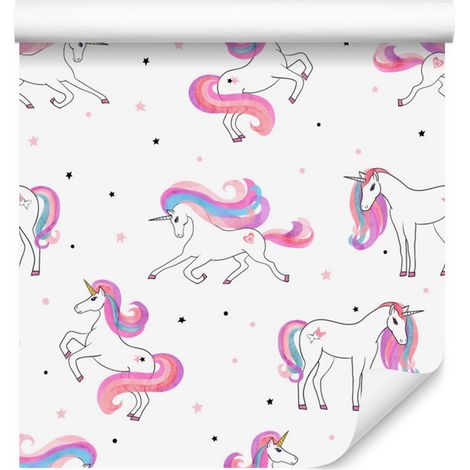 Carta da parati con unicorni colorati davanti a stelle per soggiorno e camera da letto 50x1000 cm (1/5)