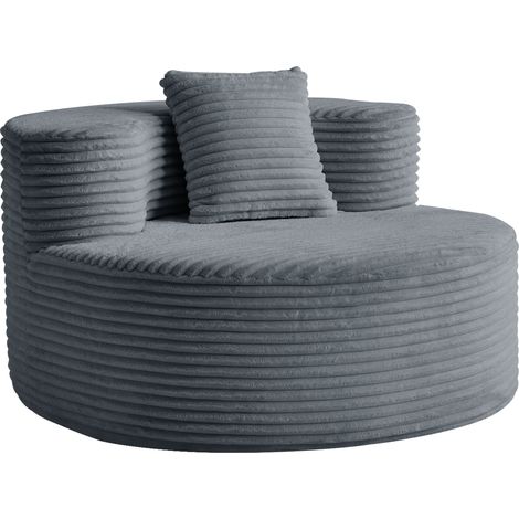 Fauteuil pouf en velours côtelé, mousse haute densité, 112x105x59 cm, avec coussin inclus, pour salon et chambre (1/5)
