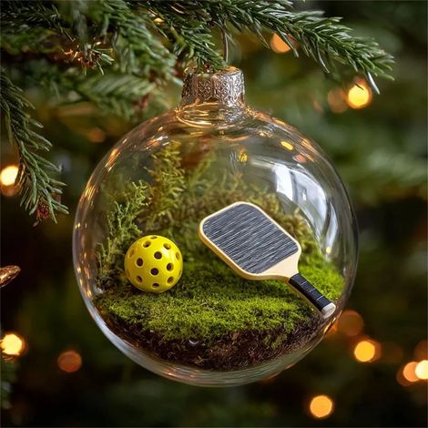 Ornement De Noël En Verre - Ornement 3D Sport Pickleball - Décoration Arbre De Noël Et Intérieur - Lot De Souvenirs Cristal Avec Scènes Hivernales - 1 Pièce (1/5)