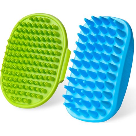 2-teiliges Hunde-Badebürsten-Set  Hundebürste mit verstellbarem Griff zum Shampoonieren, Entfilzen und Massieren, geeignet für Haustiere (Grün-Blau)