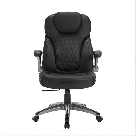 CHICFURN Sedia ufficio ergonomica in PU nero, schienale alto regolabile (1/5)