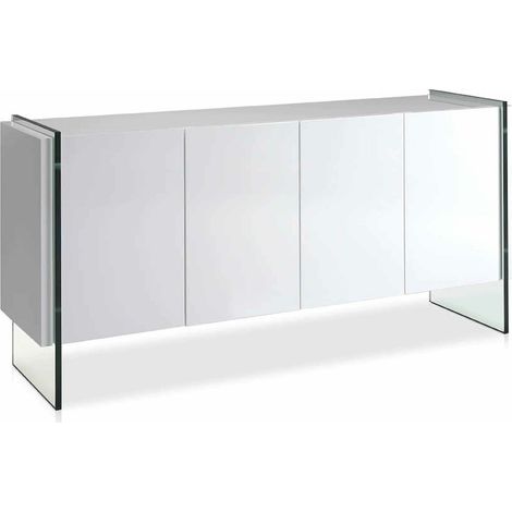 Placard bois laqué avec côtés verre trempé - Blanc (1/5)