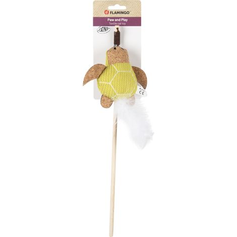 Jouet pour Chat - Flamingo Canne Tortue Verte en Bois et Tissu avec Plumes et Catnip 40cm (1/3)