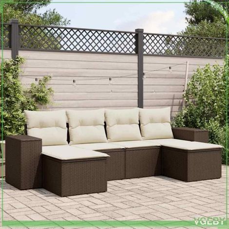 Salon de jardin - Ensemble modulable 6 pcs 7291712418464 - Résine tressée - Coussins déhoussables - Marron (1/5)
